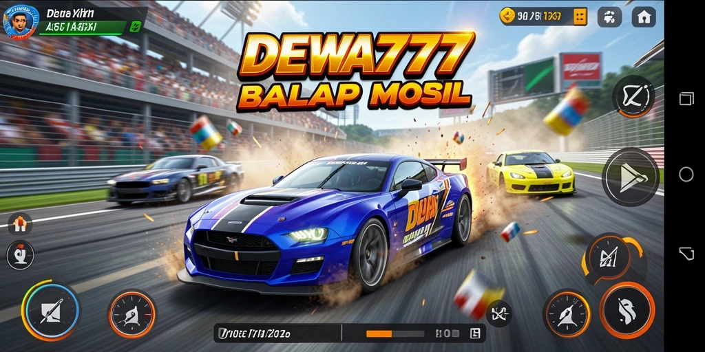 Screenshot gameplay DEWA777 menunjukkan balapan penuh adrenalin.