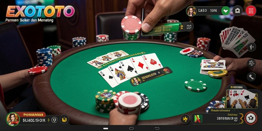 Tampilan gameplay seru dari EXOTOTO dengan aksi Poker yang mendebarkan.