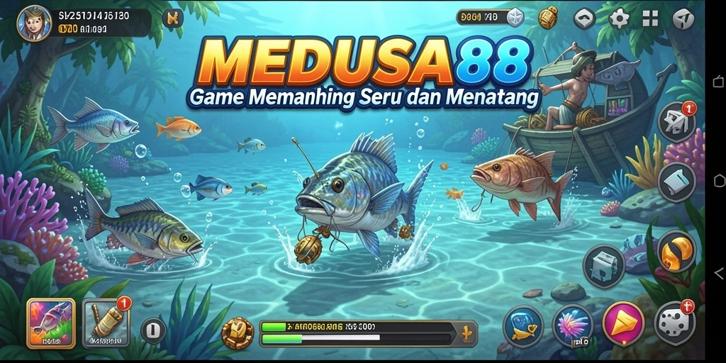 Screenshot utama MEDUSA88 menampilkan aksi memancing yang seru dan menarik.