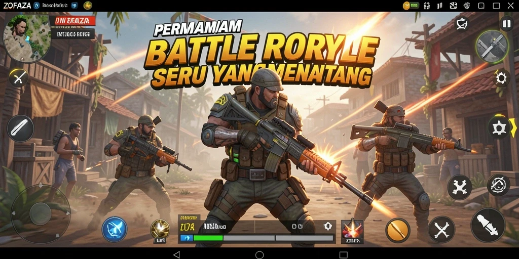 Screenshot ZOFAZA menampilkan gameplay intens di medan pertempuran.
